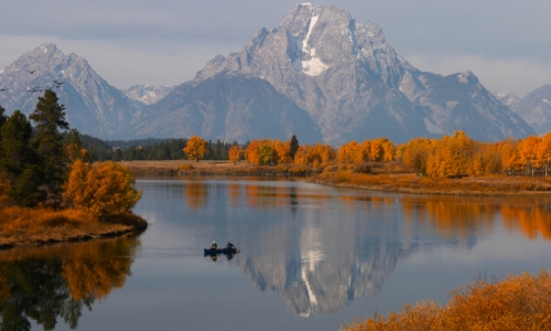 Canoe Canoeing Snake River Oxbow Bend Grand Teton National Park Wyoming