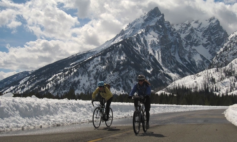 Grand Teton National Park Spring Road Biking Snow